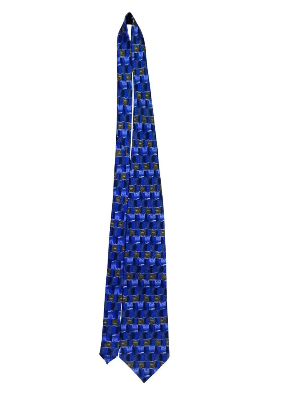 J. Garcia Mens Blue 100% Silk Geometric Pattern Necktie